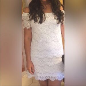 Beautiful Lacey off the shoulder light dress in white